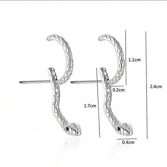 Silver Snake Earrings Creative Design Trendy - Picture 4 of 4